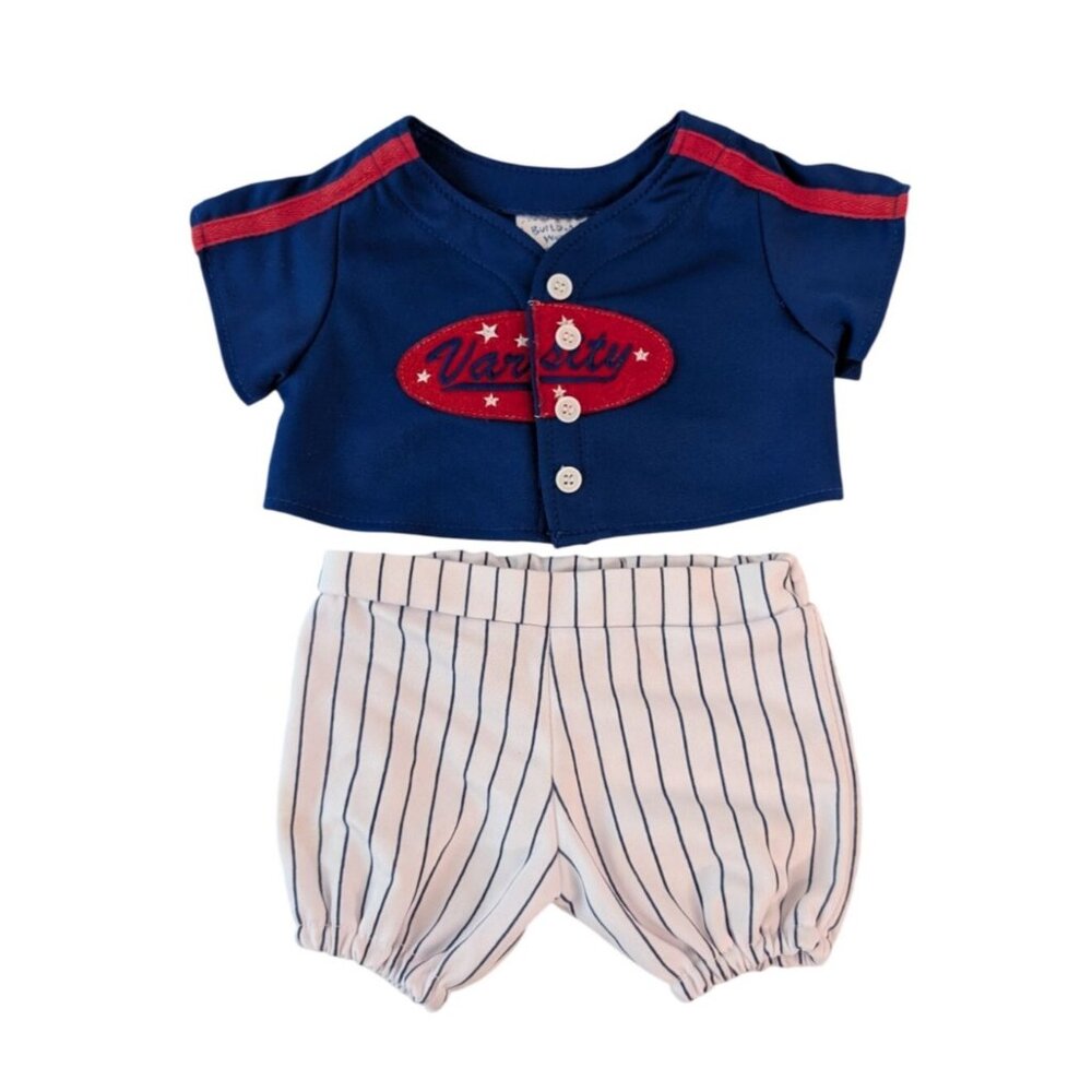 Build-A-Bear Clothes Varsity Baseball Blue Jersey Shirt‎ Striped Pants Outfit